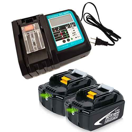 2 X BL1850B Battery 18V 5.0Ah with Charger 3Ah DC18RC, Replace for Makita 18V Battery LXT400 BL1860B BL1830B BL1850B BL1840B BL1830