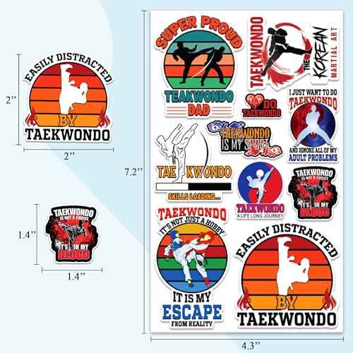 Taekwondo Stickers 50 Pieces Black Belt Martial Arts Sticker Vinyl Waterproof Decal for Laptop Water Bottle Phone Car Window Stakeboard Scrapbook Gifts