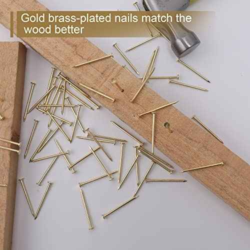 240pcs Gold Hardware Nails, 1-1/2¡± ¡¿ 14 Ga Brass Plated Wood Nails, Nails for Hanging Wall Decor, Finishing Nails, Picture Hanging Nails, Wall Nails, Roofing Nails
