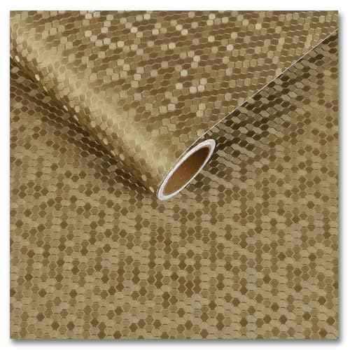 CRE8TIVE Metallic Mustard Gold Peel and Stick Wallpaper Textured 12"x80" Hexagon Honeycomb Gold Wallpaper for Kitchen Fridge Vinyl Wrap Waterproof Adhesive Metallic Contact Paper for Cabinets Drawers