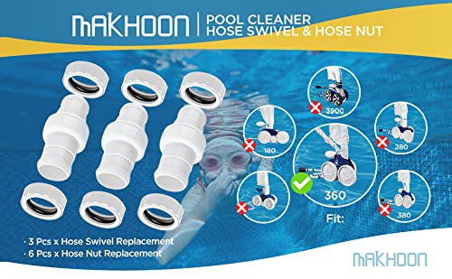 Makhoon Pool Cleaner Hose Swivel & Nut Combo Replacement Kit for Polaris Zodiac 360 (3 Pack)