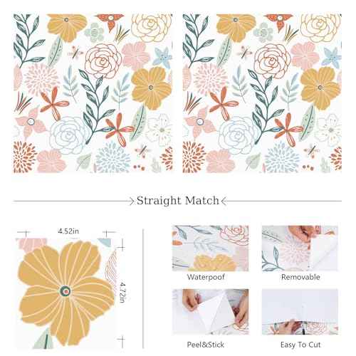 WENMER Floral Peel and Stick Wallpaper 17.71¡±¡¿118¡±Boho Floral Wallpaper Pink Floral Contact Paper Self Adhesive Removable Wallpaper for Bathroom Cabinet Decorative