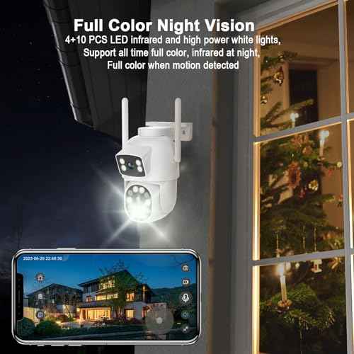 2K Dual Lens Outdoor Security Camera, 360¡Æ View Pan/Tilt 2.4G WiFi Wireless Linkage Cameras for Home Security, Home Surveillance Camera with Auto Tracking, Color Night Vision, Two-Way Audio