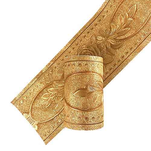 5 Meters Royal Peony 3D Self Adhesive Peel and Stick Waterproof Wall Border Easy to Apply 4 Inch by 16.5 Feet (Gold)