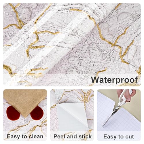 Gold Pink Marble Contact Paper for Countertops Glossy Waterproof Marble Wallpaper Peel and Stick Countertops for Kitchen Bathroom Wall Cabinet Self Adhesive Temporary Wall Counter Top Cover