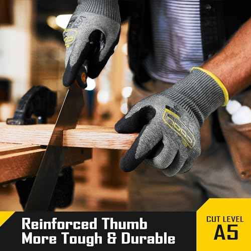 COOLJOB ANSI A5 Cut Resistant Gloves - 3/12 Pairs, Nitrile Rubber Dipped Safety Work Gloves for Men, Knife Proof with Grip Coating for Construction Warehouse Glass Wood Work, Grey Medium