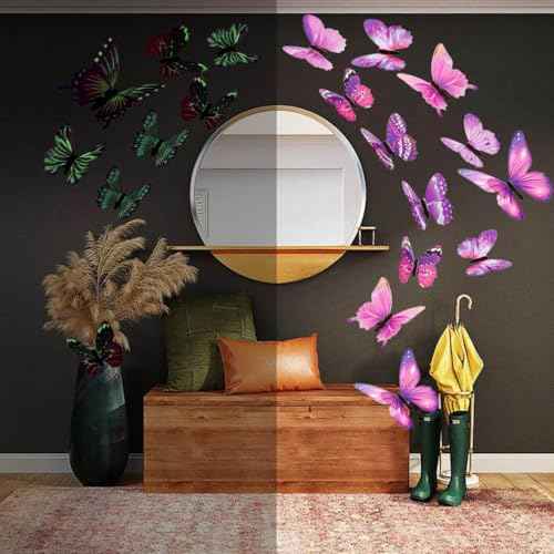 48 Pcs Glow in The Dark 3D Butterfly Wall Decor Halloween Decoration DIY Butterfly Wall Decals for Party Supplies Living Room Decorations