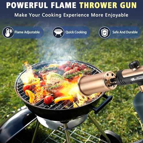 Propane Torch with Turbo Mode, Flamethrower Gun with Safety Lock, Blow Torch Gun for Cooking, Kitchen Food Torch Head for Grill, Searing Steak, BBQ, Charcoal Lighter(Tank Not Included)