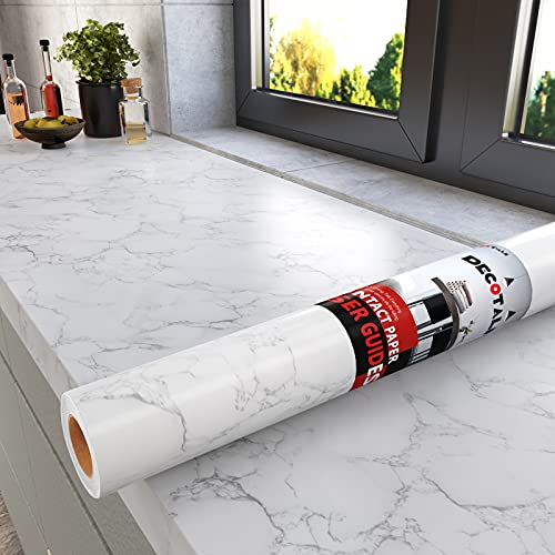 Decotalk Marble Contact Paper Marble Wallpaper Peel and Stick Marble Countertop Vinyl Wrap Waterproof Matte White Marbles Contact Paper for Kitchen Counter Removable Wallpaper Vinyl Marbles 12"x120"