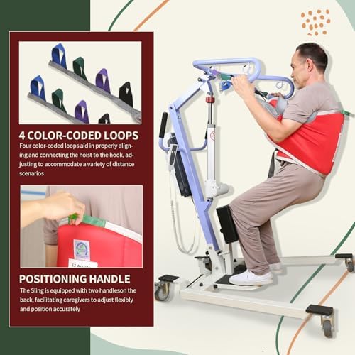 Sit to Stand Lift Patient Aid Padded Sling and Stand Assist with Back Support,Patient Lift Sling Works with Most Mobility Aids & Equipment (Large-Red)