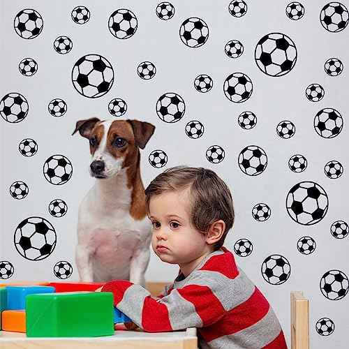 44 Pcs Soccer Stickers, Easy to Peel and Stick Soccerball Stickers Wall Art DIY Football Wall Decal for Boys Bedroom Sport Bedroom Decor Playroom Living Room Decorations for Kids Room