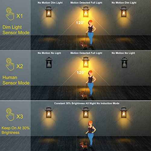 2 Pack Solar Powered Wall Lantern Lights with 3 Lighting Modes, LED Dusk to Dawn Solar Sconce Outdoor Wall Mount, Motion Sensor Front Porch Lights Fixtures Waterproof for Patio Garage