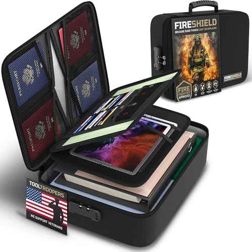 FIRESHIELD PRO 5200¡ÆF Fireproof Document Box with Lock ? Fire Safe Organizer with Laptop, Tablet & Cards Pockets ? Water Resistant, Multi-Pocket Storage for Travel, Home or Office ? 15" x 11" x 4.1"
