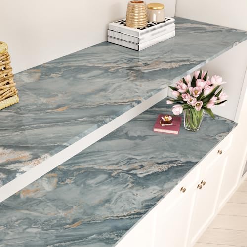 Blue Marble Countertop Contact Paper Peel and Stick Blue Marble Wallpaper for Bathroom Walls Removable Glossy Granite Contact Paper for Cabinet Table Couneter Top Vinyl Wrap 15.7¡¿78.7''