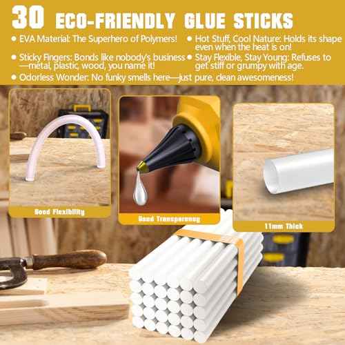 Hot Glue Gun, 20V Cordless Glue Gun with 30 PCS Full Size Glue Sticks, 3.5Ah Rechargeable Battery Glue Gun Kit for DIY, Arts & Craft, Repair Furniture, School