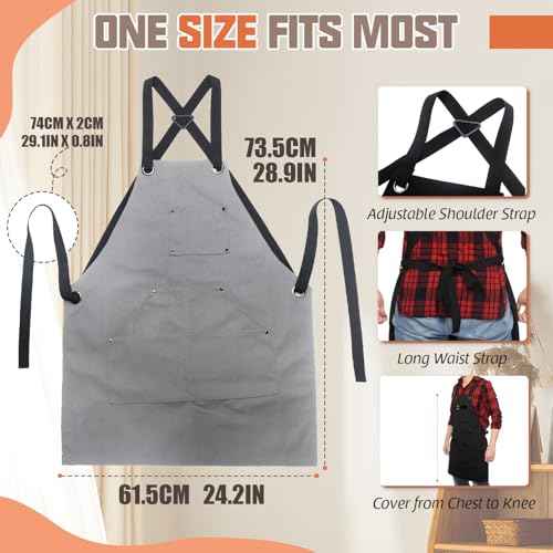 Adjustable Work Apron for Men,Heavy Duty Canvas Shop Apron Crossback with Tool Pockets (Grey)