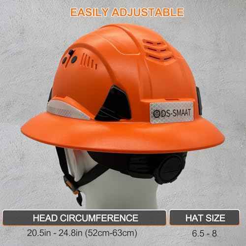 Construction Wide Brim Hard Hat,Full Brim Hard Hat ANSI Z89.1 Type 1 & OSHA Certified Safety Helmet with Glasses, with 6-Point Suspension & 4 Ventilation Ports
