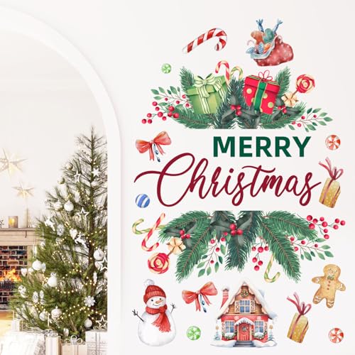 Merry Christmas Wall Decals Stickers Holiday Party Backdrop Decorations Festive Arch Backdrop Home Decor Christmas Photography Background Stickers for Living Room Nursery Home
