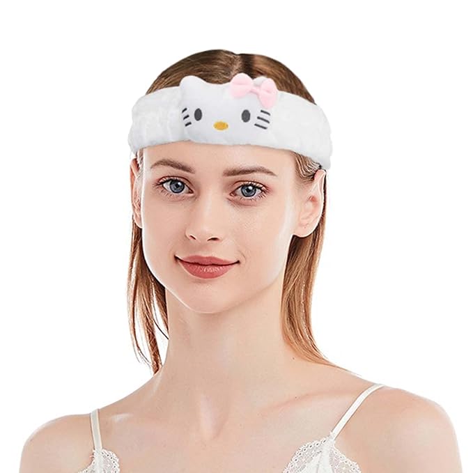 Kawaii Spa Headband for Washing Face, Cute White for Make Up, Party - Soft for Woman Girls
