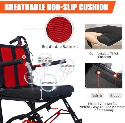 19 lbs Travel Wheelchair Lightweight Foldable – Aluminum Transport Wheelchair for Adults, Portable Manual Wheelchair, Ideal for Seniors & Travel