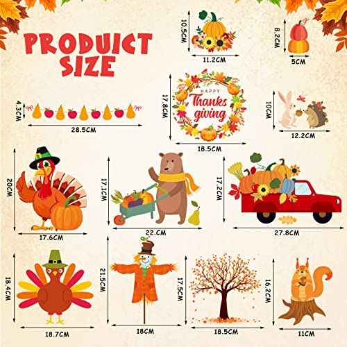 77 Pieces Fall Thanksgiving Wall Stickers Maple Leaves Decals Autumn Pumpkin Window Clings Orange Truck Turkey Squirrel Wall Art Decor for Thanksgiving Fall Party Home Office Decoration