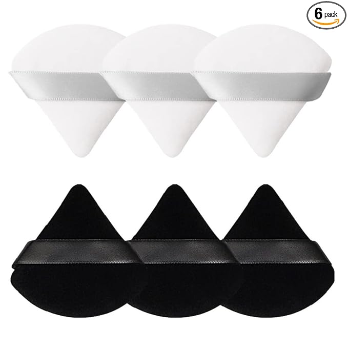 Pimoys 6 Pieces Powder Puff Face Soft Triangle Makeup Puff for Loose Powder Body Powder, Wedge Shape Velour Cosmetic Sponge for Contouring, Under Eyes and Corners, Beauty Makeup Tools