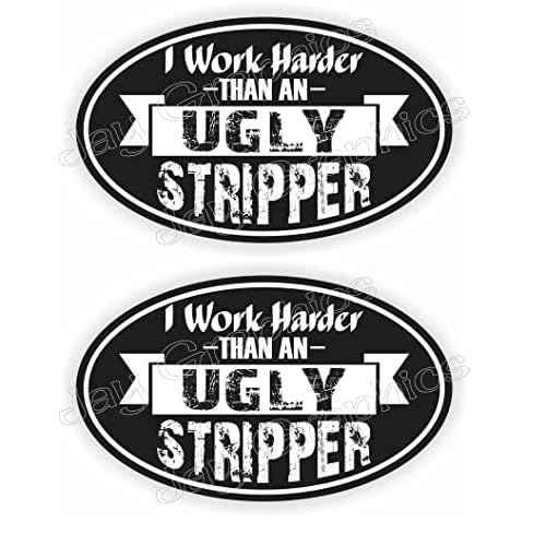 2 pcs Cool Stickers Funny Work Harder Than Ugly Stripper Hard Hat Sticker, 2.5 inch - Hardhat Laborer Foreman Loading Wait Welding Welder Decal Oilfield Trash Hard Hat Sticker