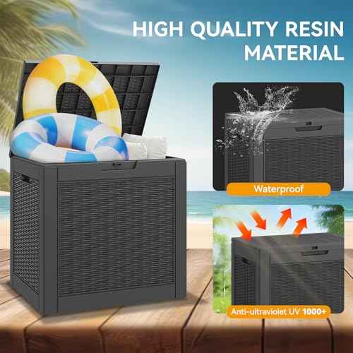 NUNU LAB 30 Gallon Waterproof Outdoor Storage Box, Lockable Resin Deck Box Bench for Patio Cushions, Garden Tools, Pool Accessories & Package Deliveries ? Black