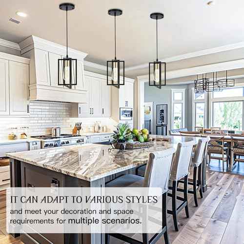 3 Pack Black Pendant Lights for Kitchen Island, Industrial Hanging Light Fixture with Durable Metal Shades, Kitchen Island Lighting for Dining Room, Entryway, Restaurant