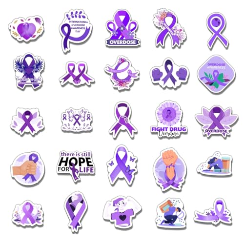 50 Pack Pcs Overdose Awareness Ribbon Stickers for Water Bottles Waterproof Vinyl Laptop Motivational Inspirational Quotes Sticker Packs Bulk Adults Teens Aesthetic Small Decals