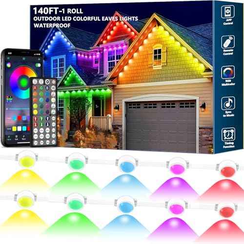 140FT Permanent Outdoor RGB Lights - IP67 Waterproof with Smart App Control Remote, DIY Scene Modes, Music Synchronization, Eaves Lights for Garden Decor, Deck, Party, Party,Roof