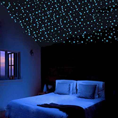 aooyaoo Glow in The Dark Stars Wall Stickers, Glowing Stars for Ceiling and Wall Decals, Perfect for Ceiling, Wall, Room or Party Birthday Gift (452Pcs, Blue)