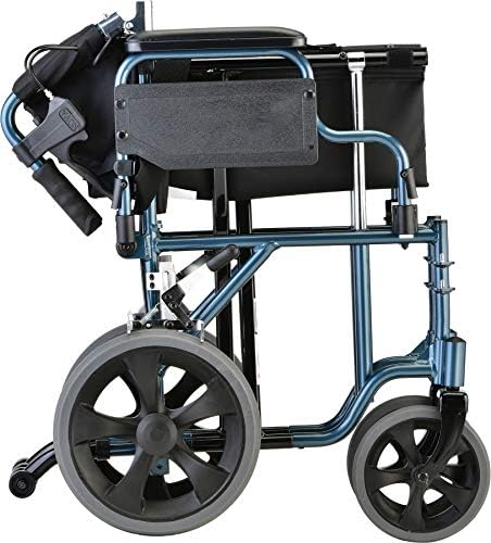 NOVA Medical Products Lightweight Transport Chair with Locking Hand Brakes, Blue