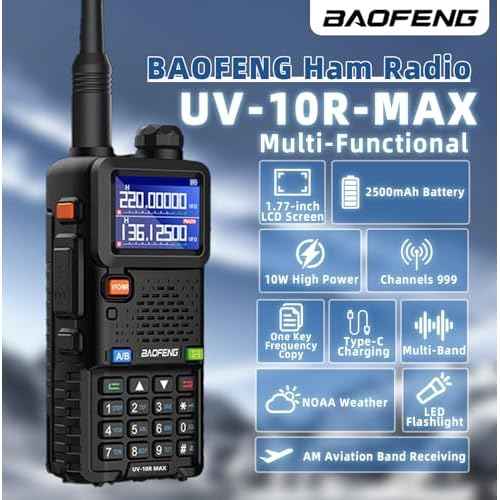 BAOFENG UV-10R MAX Ham Radio Upgraded 10W Long Range Handheld NOAA Emergency Weather,Rechargeable Walkie Talkie with 2500mAh Battery,Speaker Mic,Tactical Antenna,Type-C Charging,2 Pack Gifts