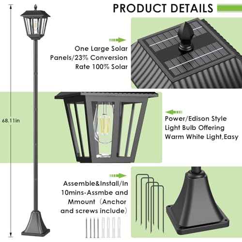 68" Solar Lamp Post Lights 2Pack, Outdoor Post Lights Waterproof, Pole Lights Outdoor, Decorative Lamp for Garden, Patio, Lawn, Pathway, Driveway, Front/Back Door, Warm White (2)