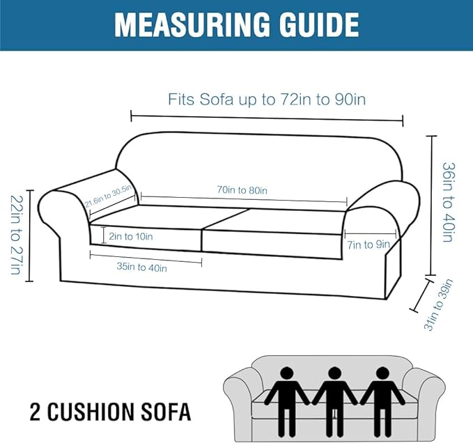 H.VERSAILTEX Real Velvet Plush 3 Piece Stretch Sofa Covers Couch Covers for 2 Cushion Couch Sofa Slipcovers Width Up to 90 Inch Feature Thick Soft Stay in Place (Large Sofa, Stone Blue)