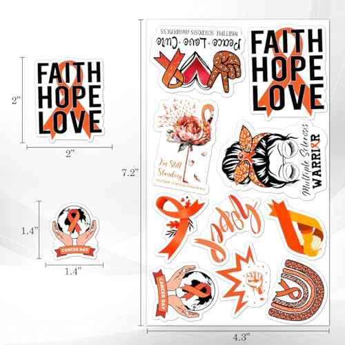50 Pack Pcs Multiple Sclerosis Awareness Orange Ribbon Stickers for Water Bottles Waterproof Vinyl Laptop Luggage Inspirational Sticker Packs Adults Teens Aesthetic Small Decals