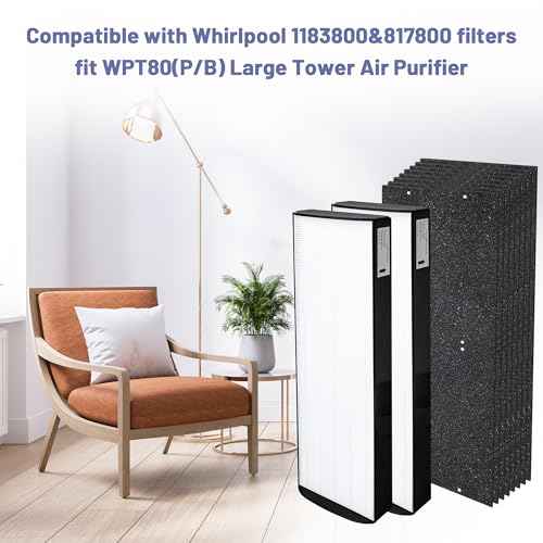 1183800 Replacement Filter Compatible with Whirlpool WPT80(P/B) & 817800 fit Whispure Large Tower Air Purifier, with 2 H13 HEPA Filters + 8 Activated Carbon Pre-Filters