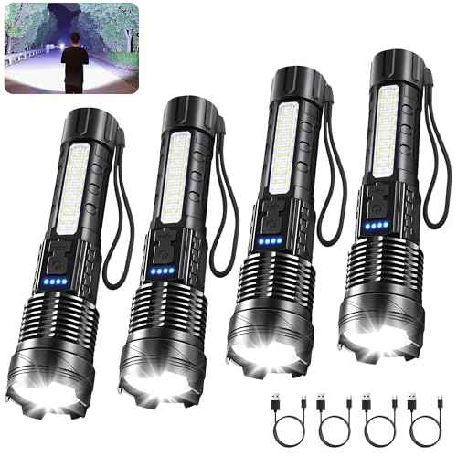 4Pack Rechargeable Flashlights, 7Mode Flashlights High Lumens, Super Bright LED Flashlight, Adjustable Tactical Flash Light, High Powered Flash Light, Handheld Flashlight for Home Emergency Camping
