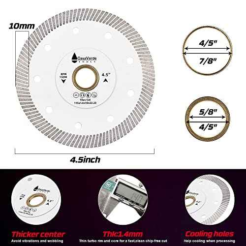 Casaverde 5pc/Lot Super Thin Tile Blade 4 1/2 inch Diamond Turbo Blade for Marble and Tiles