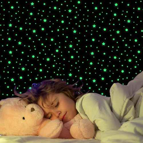 TIESOME 826 Pcs Glow in The Dark Wall Stickers, 422 Pcs 3D Glow in The Dark Stars for Ceiling Decor 404Pcs Green Dots Glowing Wall Decals Ceiling Decor Stickers for Bedding Room Party Birthday Gift