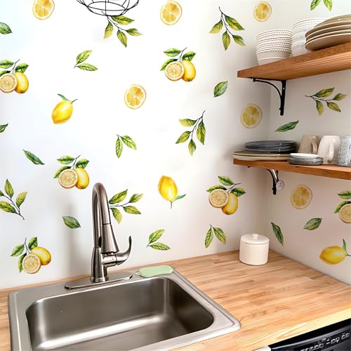 12 Sheets Lemons Wall Stickers, sacinora Lemon DIY Fruit Wall Decals Removable Vinyl Peel and Stick for Kitchen Dining Restaurant Bar Furniture Refrigerator Art Home Decorations