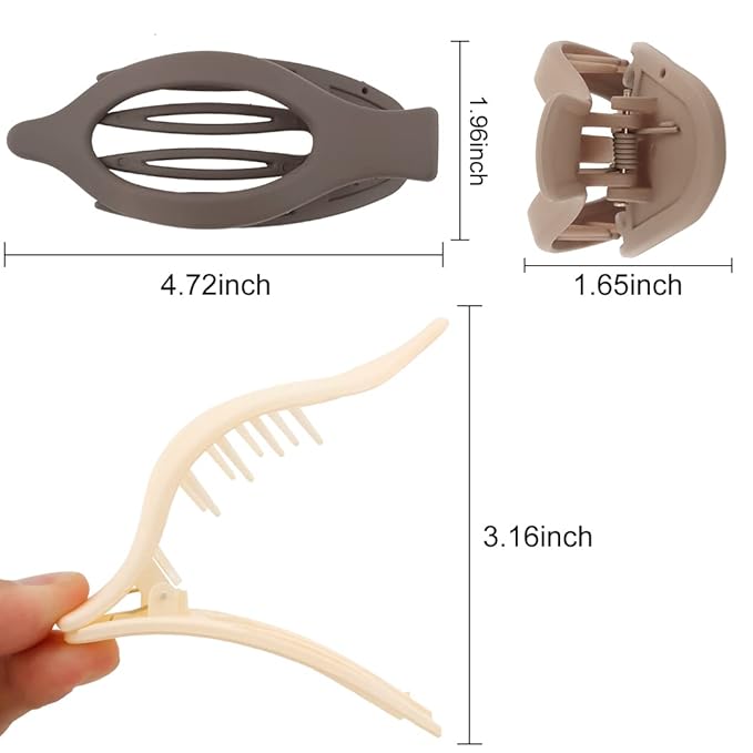 Flat Hair Clips for Thick and Thin Hair - Matte Large Alligator Clips, Duck Billed Barrettes, Neutral Hair Claw Clips for Women, 3Pcs