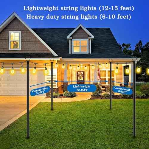 6 Pack 10Ft String Light Poles,Outside String Lights,Outdoor Light Poles with Fork,Metal Poles Stand for Patio,Backyard,Deck