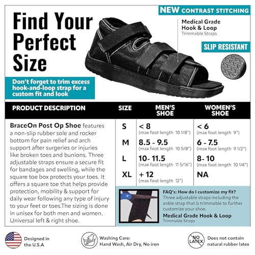 Brace On Post Op Shoe - Orthopedic Shoes for Women & Men, Walking Boot, Ankle Support for Men & Women, Plantar Fasciitis Brace, Medical Boot for Injury (Men, X-Large, Shoe Size 12 and up)