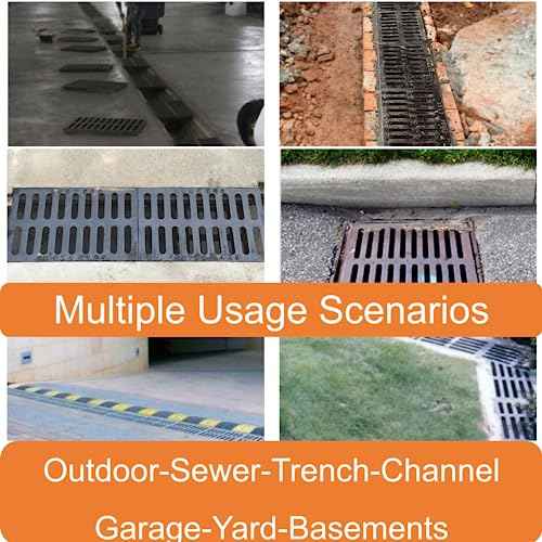 Cast Iron Drain Grate and Frame, 12x8 Outdoor Drain Cover, B Class Sewer Grate with Base, Durable Heavy Duty Channel Grate, Black Rectangle Drainage Grate for Driveway, Concrete, Yard