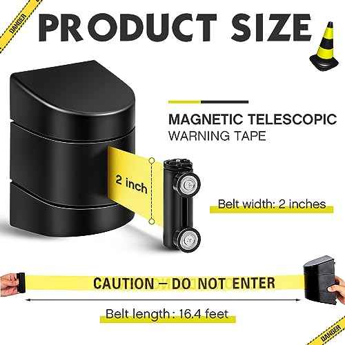 Barydat 16.4 ft Magnetic Retractable Wall Mount Barrier, Crowd Control Safety Belt with ABS Case for Grocery Retail Store Stadium (Caution Do Not Enter,Black,1 Pcs)