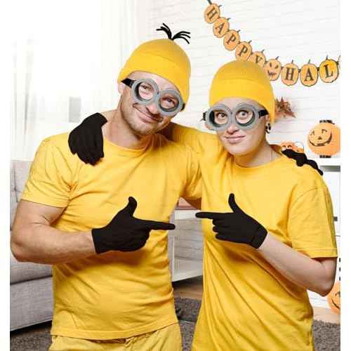 6 Pcs Halloween Costume Accessories for Adult, Goggles Yellow Beanie Gloves for Halloween Cosplay Dress Up