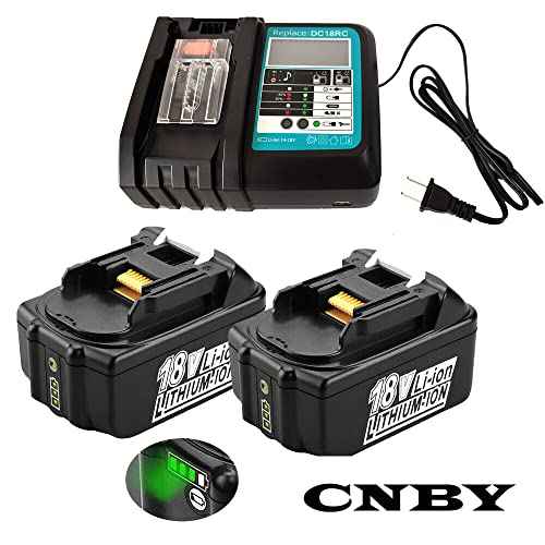 2 X BL1850B Battery 18V 5.0Ah with Charger 3Ah DC18RC, Replace for Makita 18V Battery LXT400 BL1860B BL1830B BL1850B BL1840B BL1830