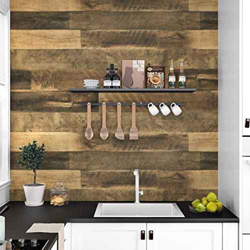 WESTICK Brown Wood Counter Top Peel and Stick Waterproof Wood Contact Paper for Countertops Self Adhesive Wooden Wallpaper Rustic Wooden Vinyl Countertop Wrap for Tables Kitchen Cabinets 15.8" x 78"